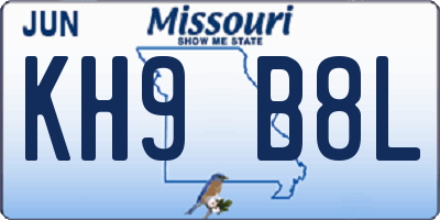 MO license plate KH9B8L