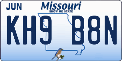 MO license plate KH9B8N