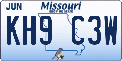 MO license plate KH9C3W