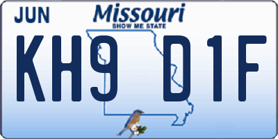 MO license plate KH9D1F