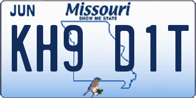 MO license plate KH9D1T