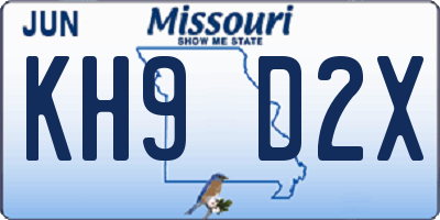 MO license plate KH9D2X