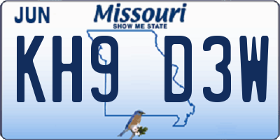 MO license plate KH9D3W