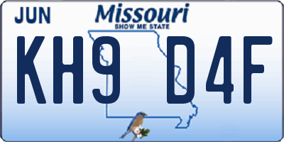 MO license plate KH9D4F