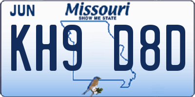 MO license plate KH9D8D