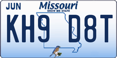MO license plate KH9D8T