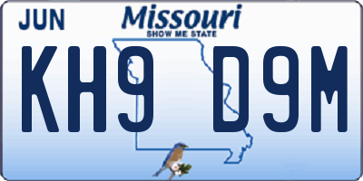 MO license plate KH9D9M