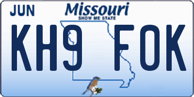 MO license plate KH9F0K