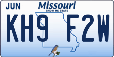MO license plate KH9F2W