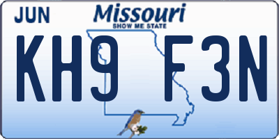 MO license plate KH9F3N