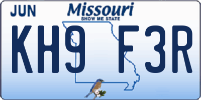 MO license plate KH9F3R