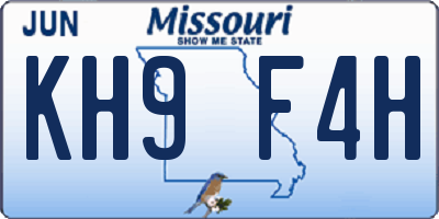 MO license plate KH9F4H