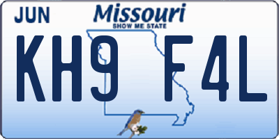 MO license plate KH9F4L