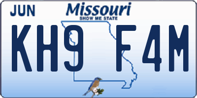 MO license plate KH9F4M