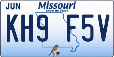 MO license plate KH9F5V