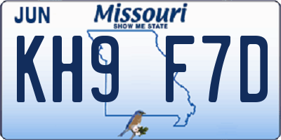 MO license plate KH9F7D