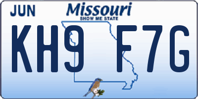 MO license plate KH9F7G