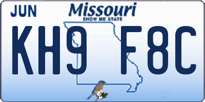 MO license plate KH9F8C