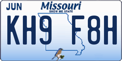 MO license plate KH9F8H