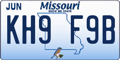 MO license plate KH9F9B