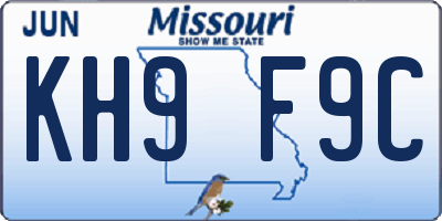MO license plate KH9F9C
