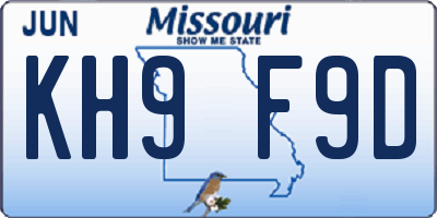 MO license plate KH9F9D