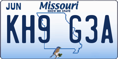 MO license plate KH9G3A