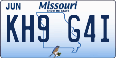 MO license plate KH9G4I