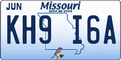 MO license plate KH9I6A