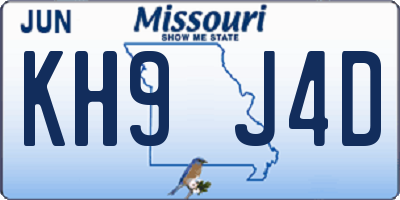 MO license plate KH9J4D