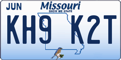 MO license plate KH9K2T