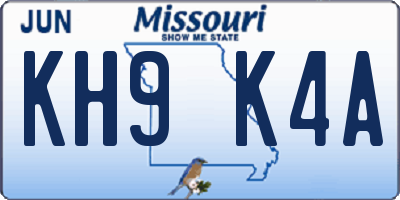 MO license plate KH9K4A