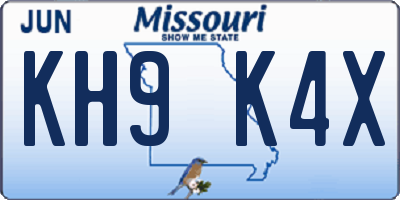 MO license plate KH9K4X