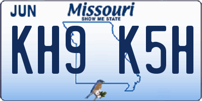 MO license plate KH9K5H