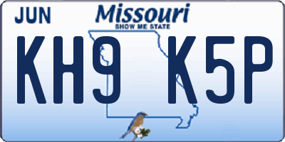 MO license plate KH9K5P