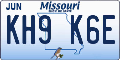 MO license plate KH9K6E
