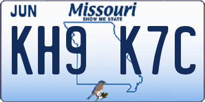 MO license plate KH9K7C