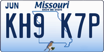 MO license plate KH9K7P