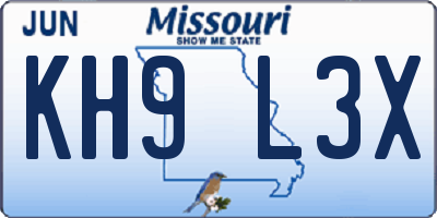MO license plate KH9L3X