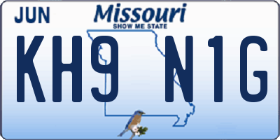 MO license plate KH9N1G