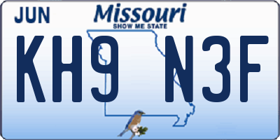 MO license plate KH9N3F