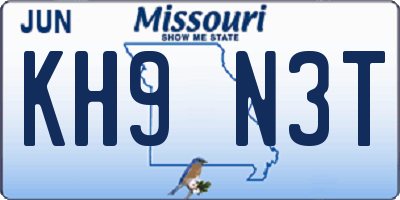 MO license plate KH9N3T