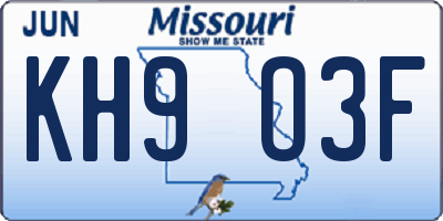 MO license plate KH9O3F