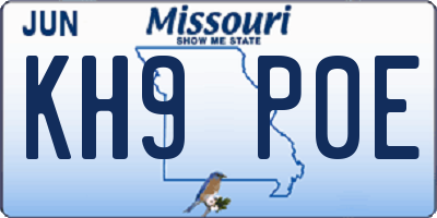 MO license plate KH9P0E