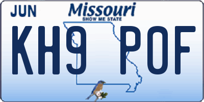 MO license plate KH9P0F