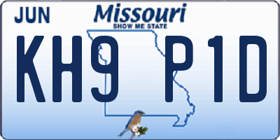 MO license plate KH9P1D