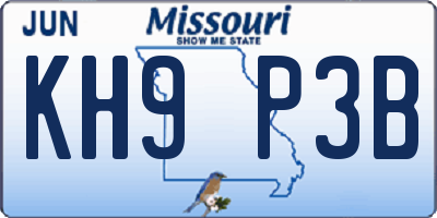 MO license plate KH9P3B