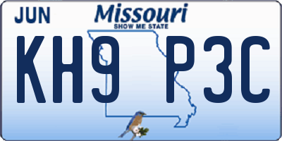 MO license plate KH9P3C