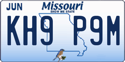 MO license plate KH9P9M