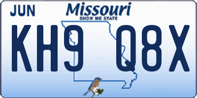MO license plate KH9Q8X